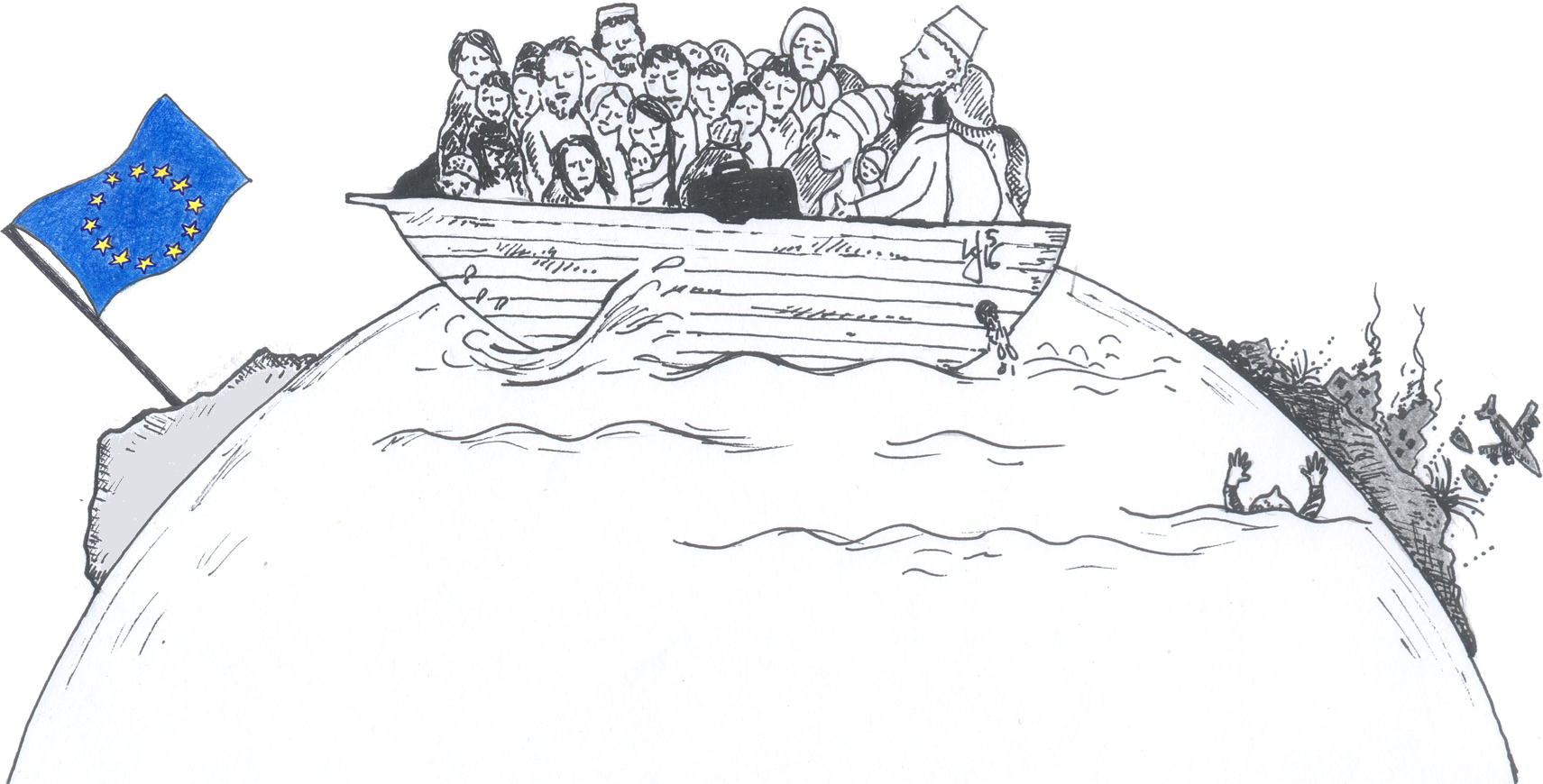 Skizze Flüchtlinge im Boot